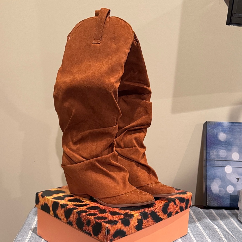 Rust Suede-like Slouch Boots - NWB